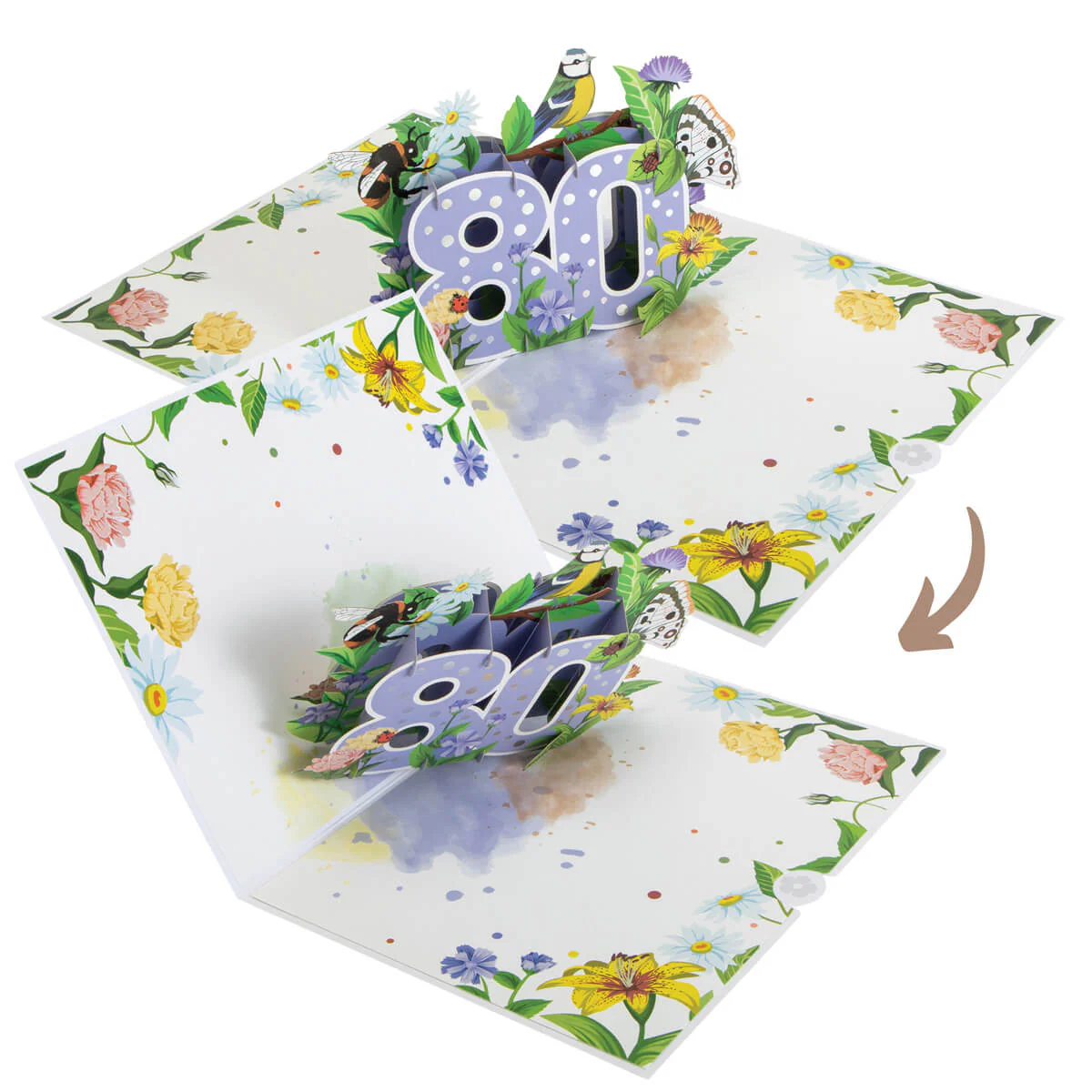 80th Birthday Floral Pop Up Card - Image 3