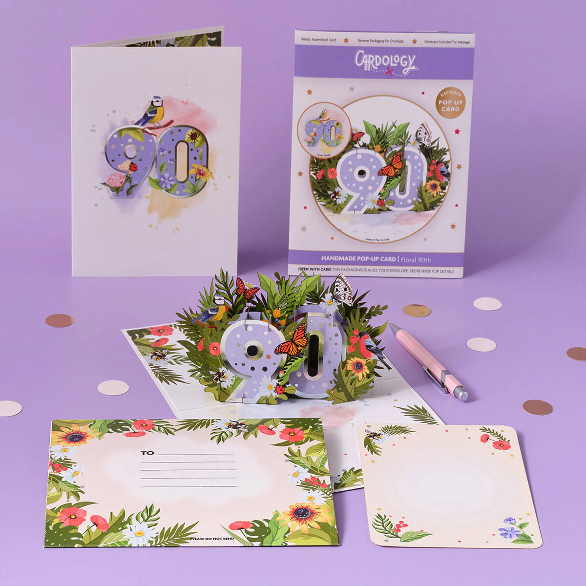 90th Birthday Floral Pop Up Card - Image 3